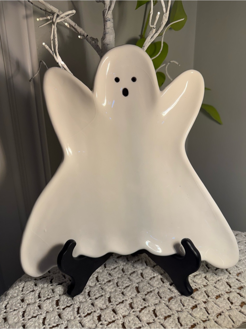 White Ceramic Ghost Serving Platter - Decorative Halloween Dish